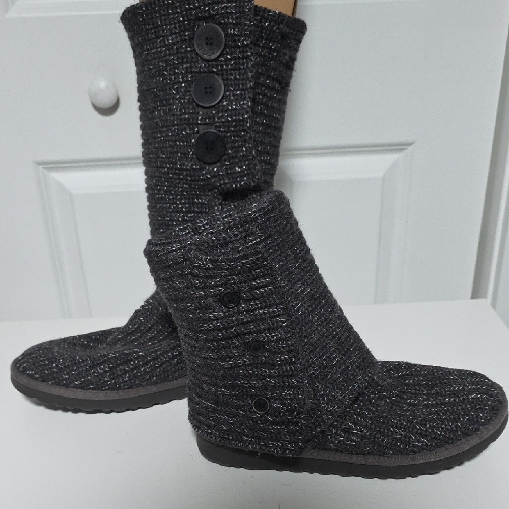 UGG Dark Grey + shimmer Knit Button-Up Women's Boots